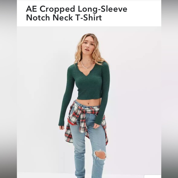 NWT American Eagle Cropped long sleeve knotch t-shirt - Picture 3 of 7